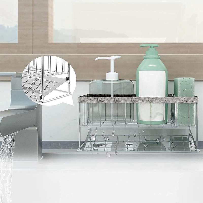 Sponge Holder Household Sink Caddy with Adjustable Panel for Kitchen