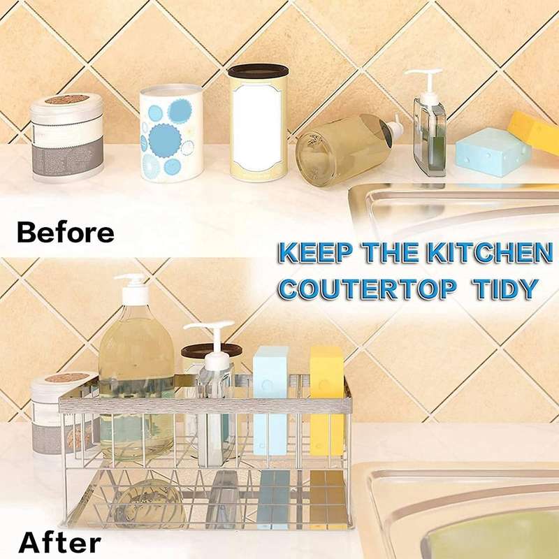 Sponge Holder Household Sink Caddy with Adjustable Panel for Kitchen