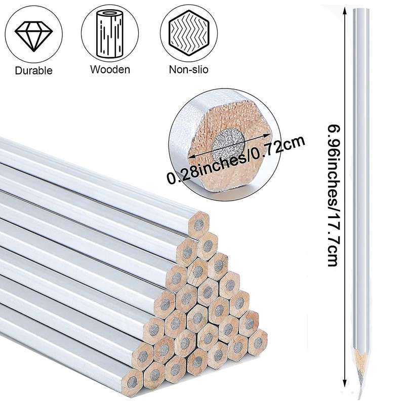 48 Packs Silver Hex Pencil Metallic Construction Pencils Supplies