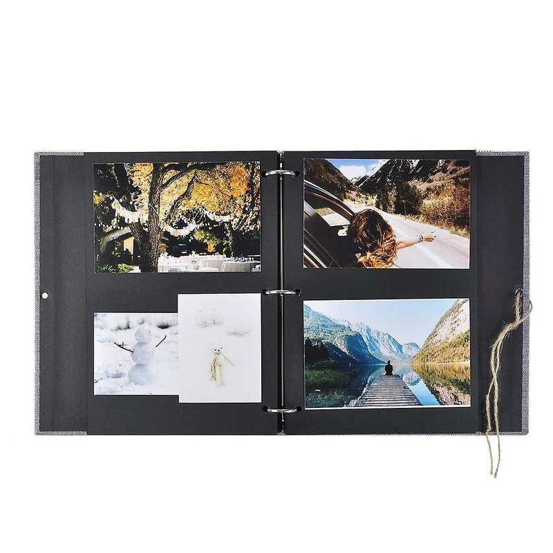 Photo Album Scrapbook, Linen Refillable, Vintage Black Pages, Gray