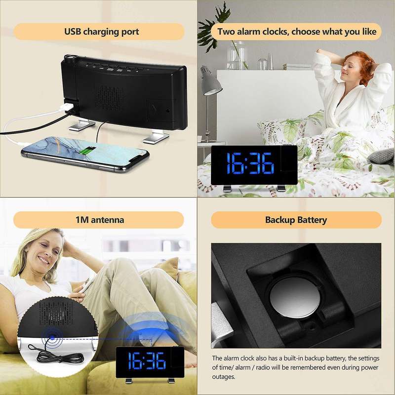 Alarm Clock, 7 Inch Led Display, Adjust Brightness Automatically