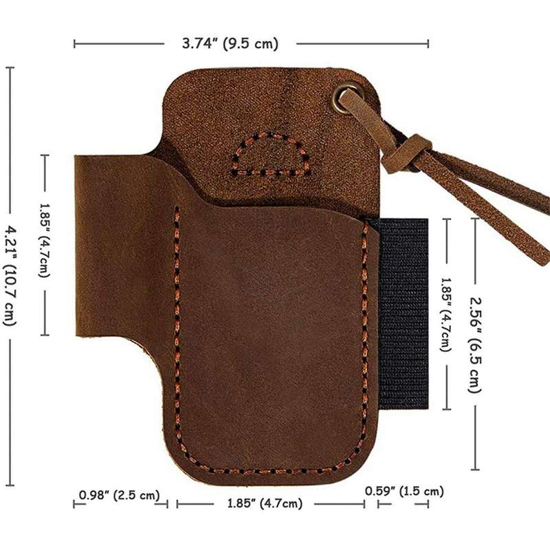 Handmade Leather Sheath Folding Knife Flashlight Holder Brown