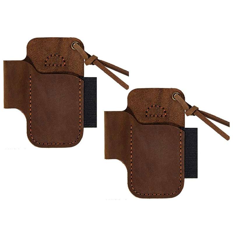 Handmade Leather Sheath Folding Knife Flashlight Holder Brown