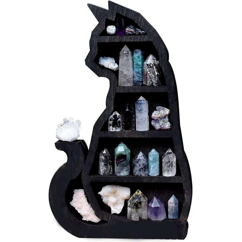 Black Cat Crystal Shelf Cat Crystal Essential Oil Display Wall Shelf