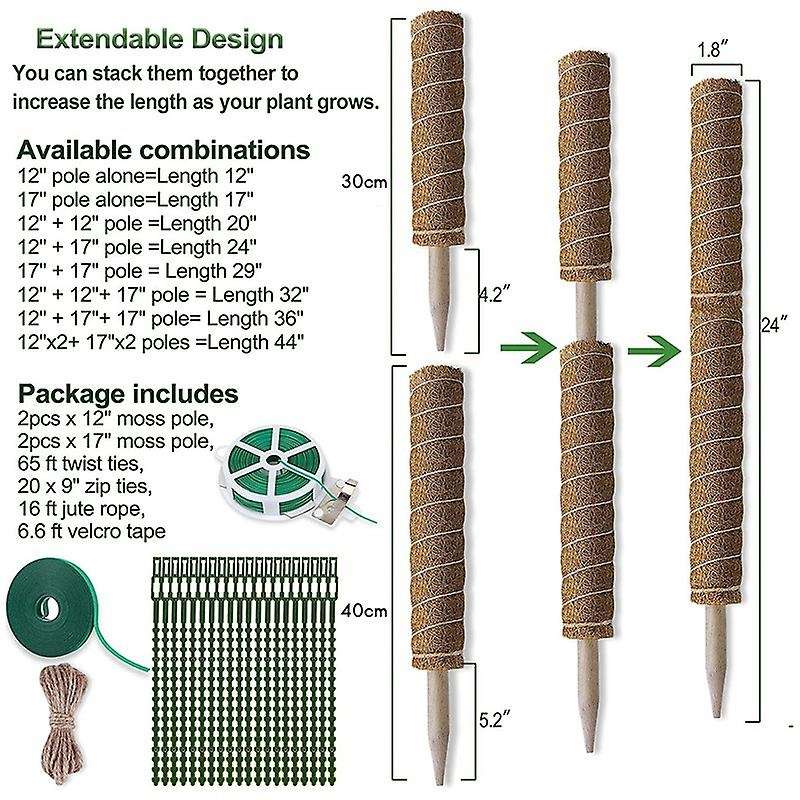 Moss Pole , Monstera Coir Totem Pole 4 Pack, 30cm and 40cm Moss Poles