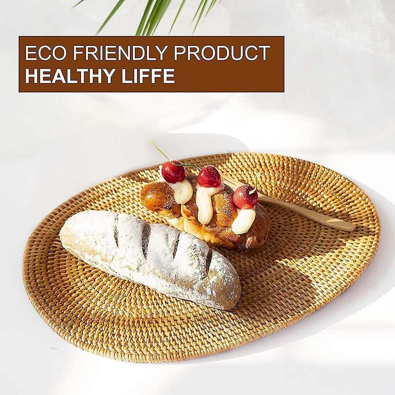 2 Pcs Oval Rattan Placemat,natural Rattan Hand-woven,tea Ceremony