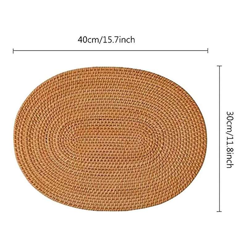 2 Pcs Oval Rattan Placemat,natural Rattan Hand-woven,tea Ceremony