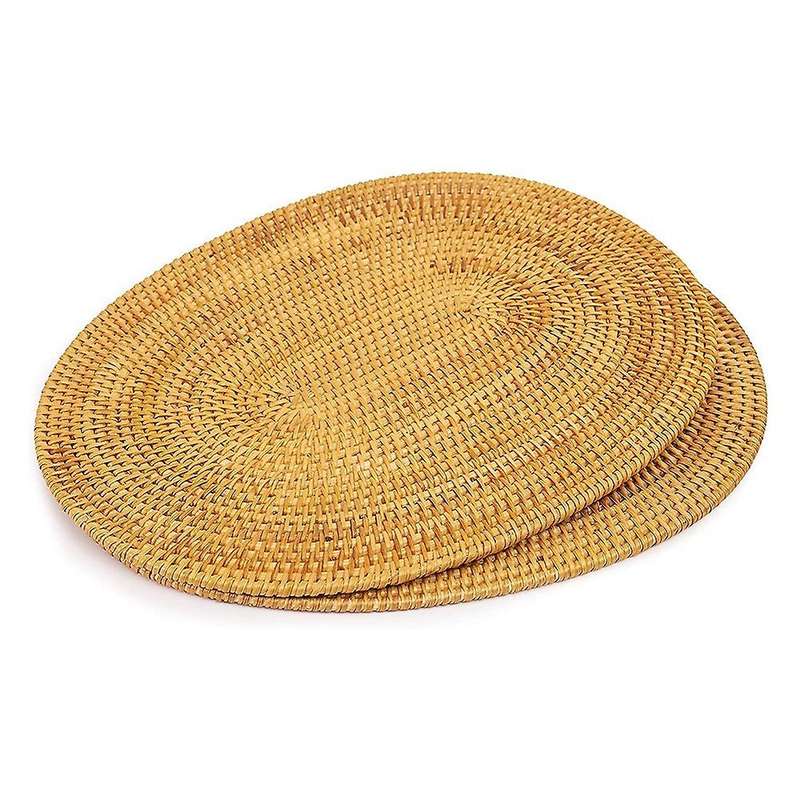 2 Pcs Oval Rattan Placemat,natural Rattan Hand-woven,tea Ceremony