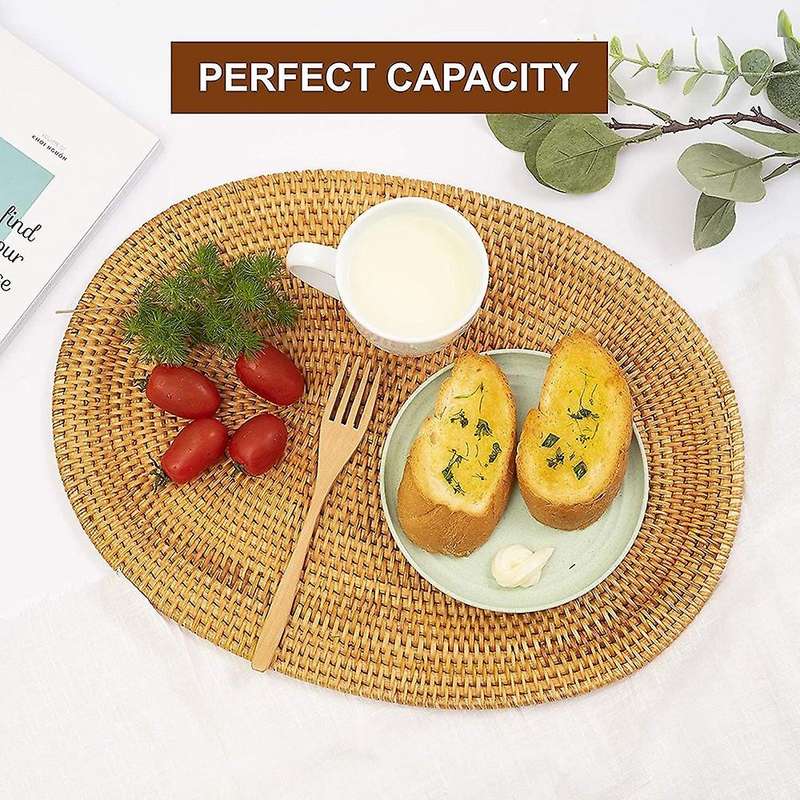 2 Pcs Oval Rattan Placemat,natural Rattan Hand-woven,tea Ceremony