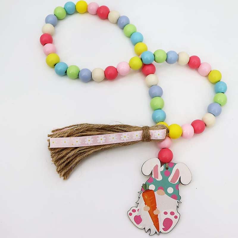 4 Pieces Easter Wood Bead Garland with Tassels Farmhouse Rustic