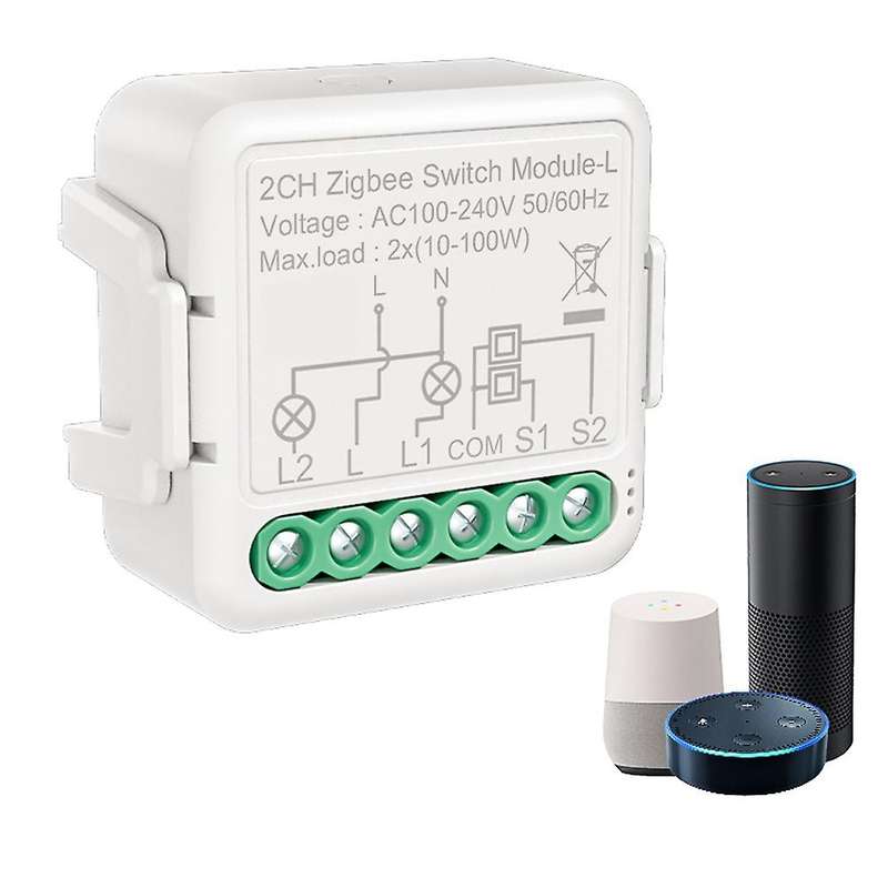 Tuya Zigbee Light Switch Module No Neutral Wire, 2 Way (2 Gang)