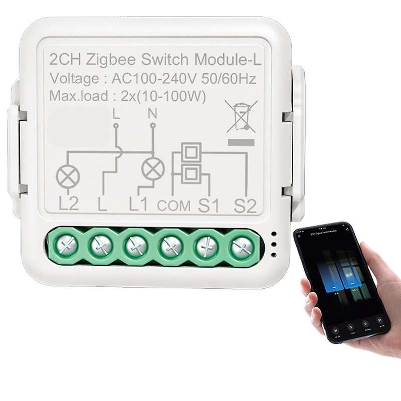 Tuya Zigbee Light Switch Module No Neutral Wire, 2 Way (2 Gang)