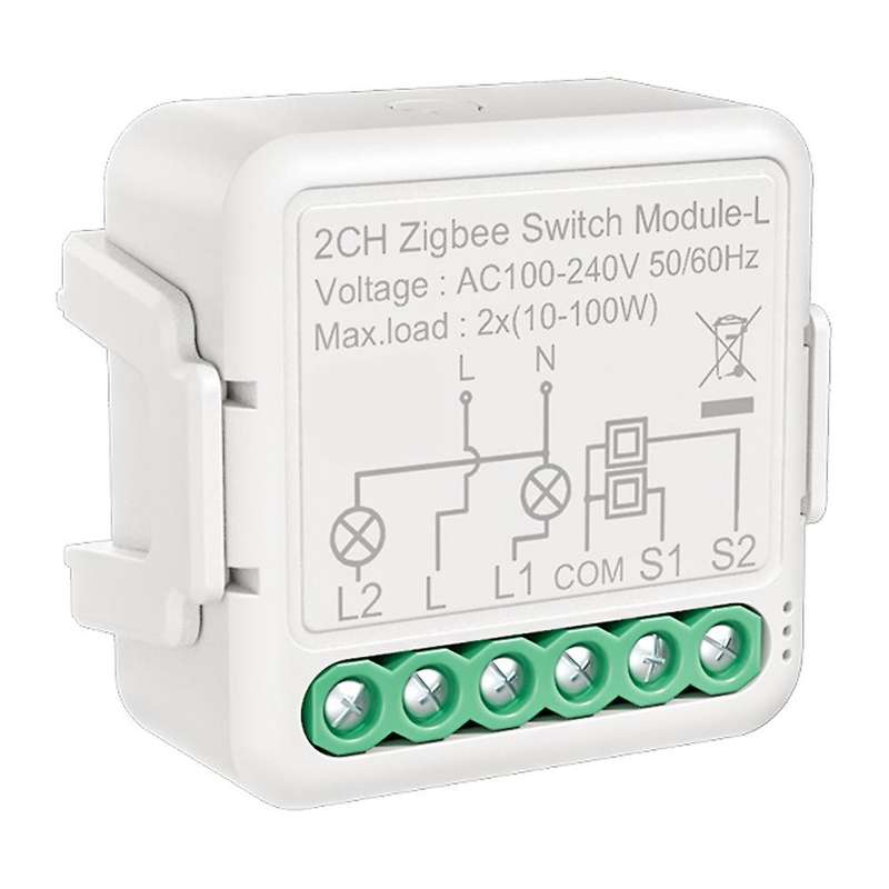 Tuya Zigbee Light Switch Module No Neutral Wire, 2 Way (2 Gang)