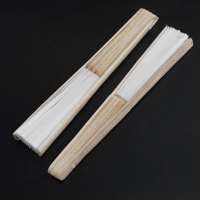 10 Pcs 21cm White Color Fabric Hand Fan, Silk Hand Fan Wedding Party