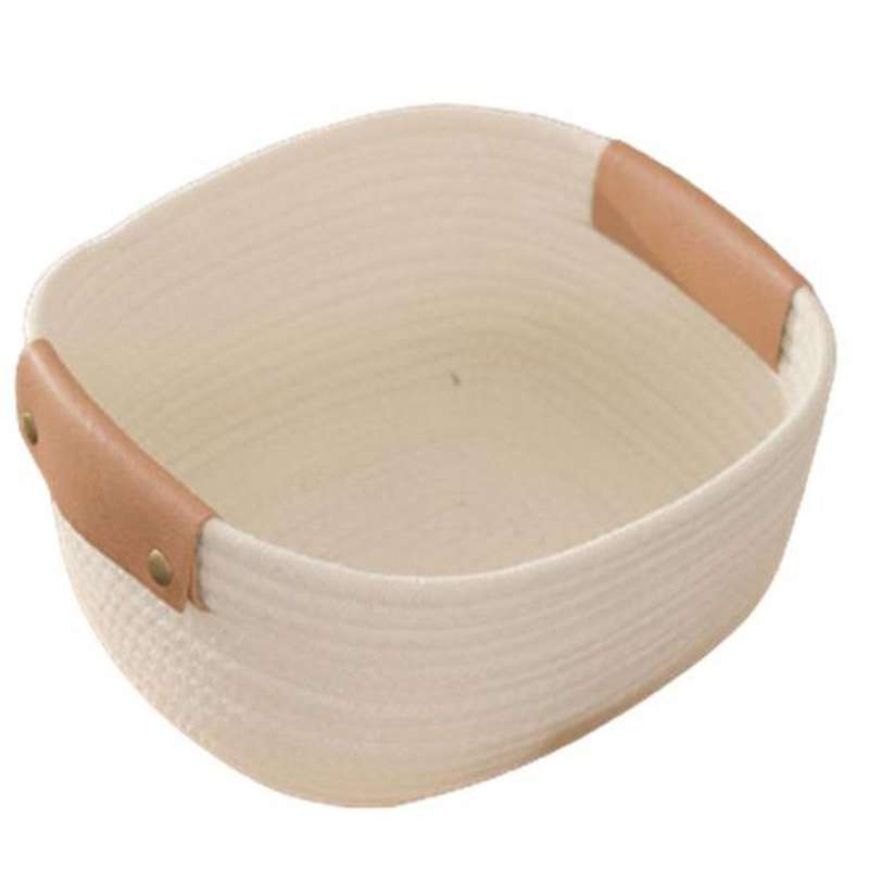 Dirty Clothes Baskets Cotton Rope Woven Leather Handles Storage White