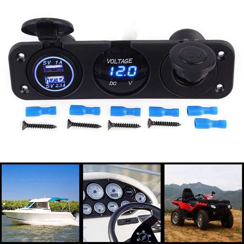 2x 12v Dual Port Usb Charger Socket Car Boat Blue Panel Outlet
