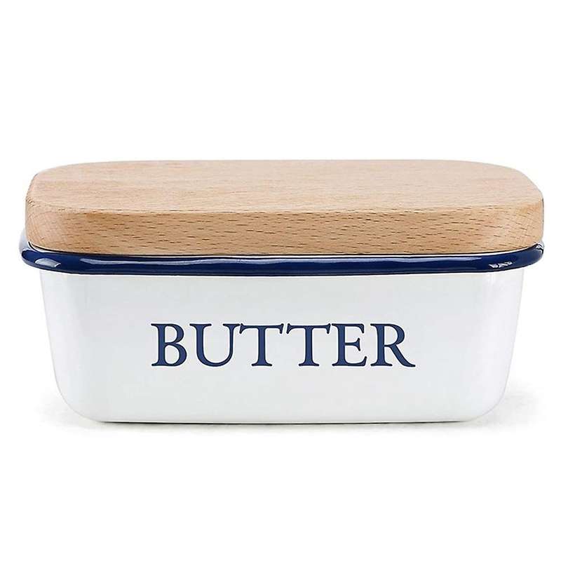 Butter Box with Wood Lid Food Dish Ceramic Cheese for Kitchen Tool