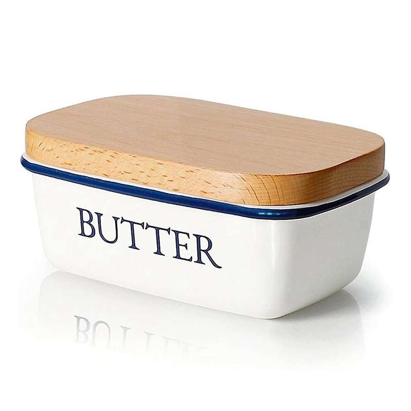Butter Box with Wood Lid Food Dish Ceramic Cheese for Kitchen Tool