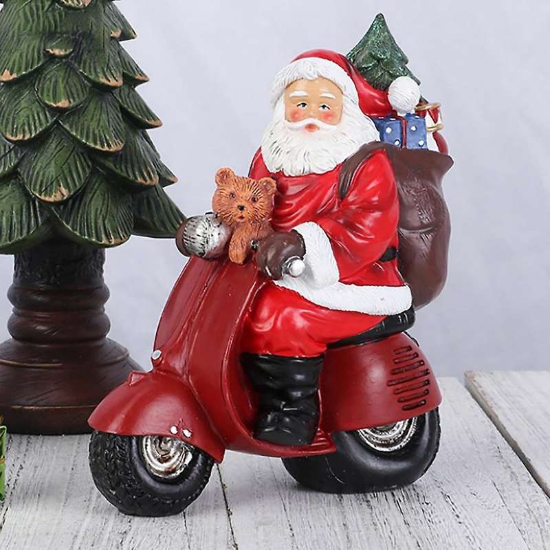1pcs Santa Claus Driving Sculpture Statue Resin Christmas Doll B