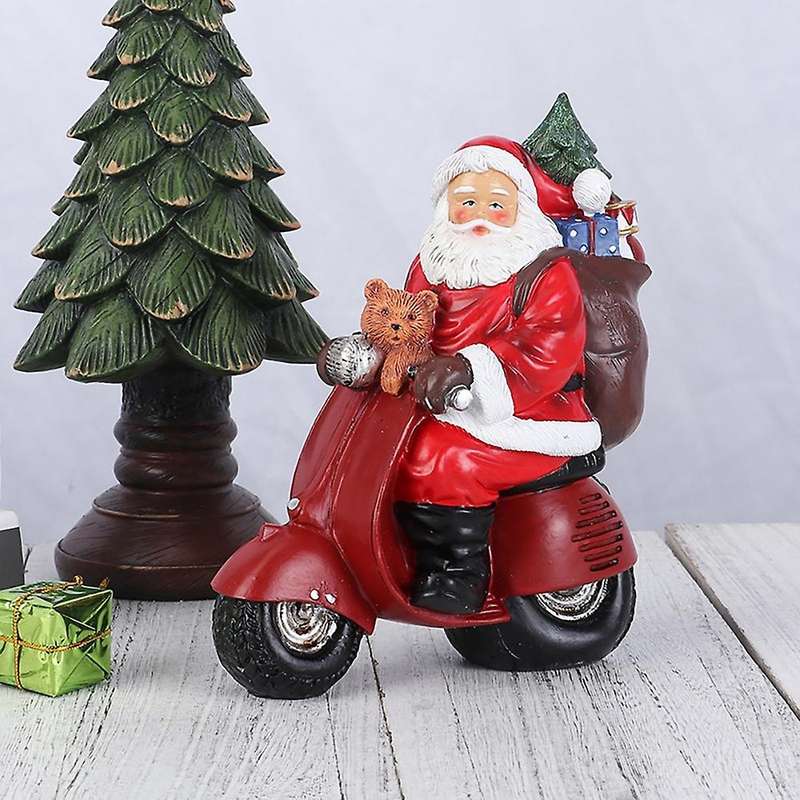 1pcs Santa Claus Driving Sculpture Statue Resin Christmas Doll B