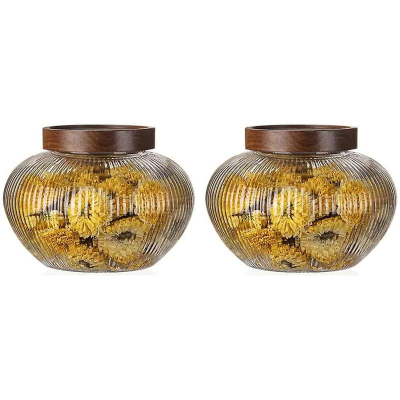 2 Pack Glass Jars Set, Spice Jars with Bamboo Lids, Clear Glass Food