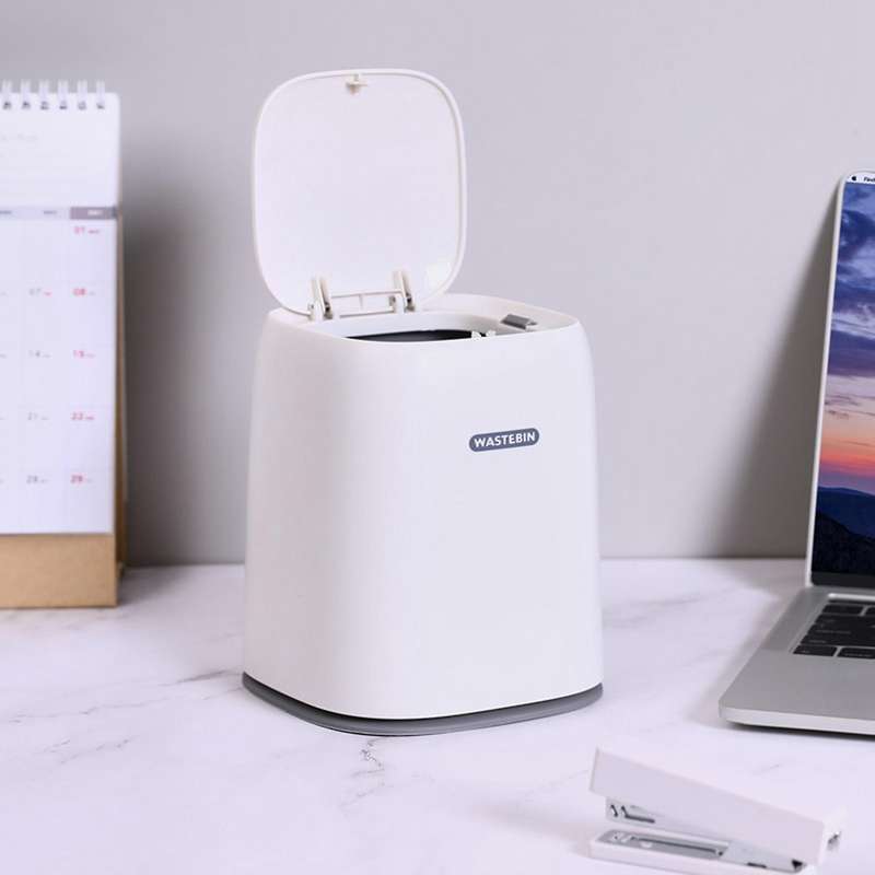 Mini Small Waste Bin Desktop Trash Can Plastic Dustbin -white