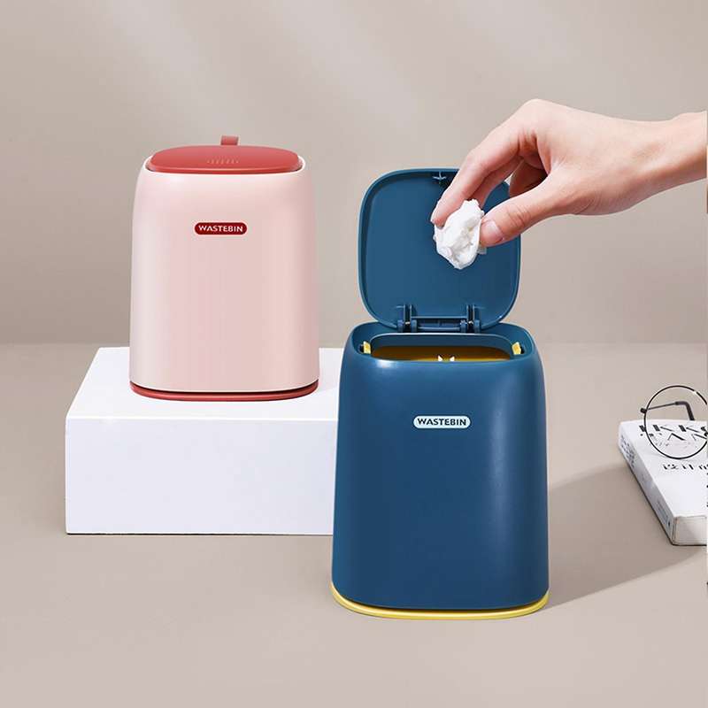 Mini Small Waste Bin Desktop Trash Can Plastic Dustbin -white