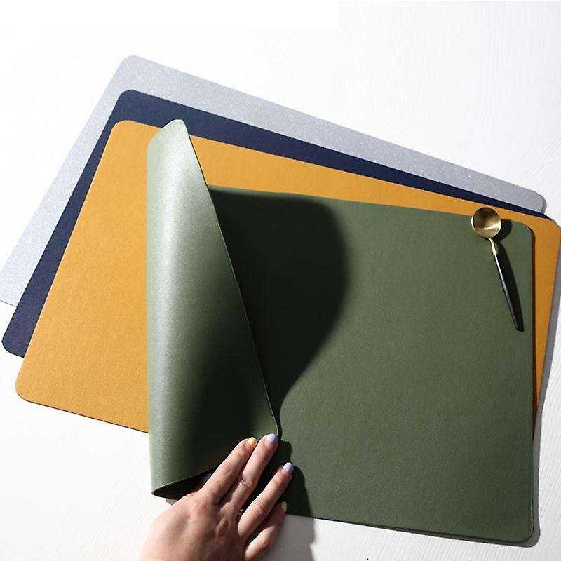 4 Pieces Of Artificial Leather Table Mat, Gray/blue/yellow/green