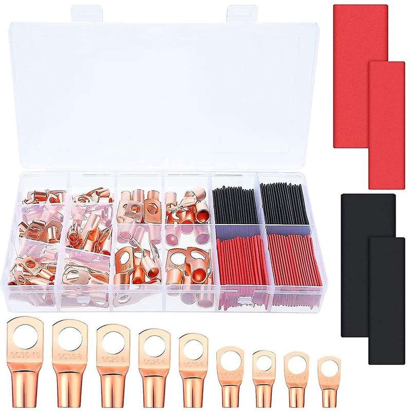 160 Pieces Copper Wire Lugs with Heat Shrink Set Includes Battery