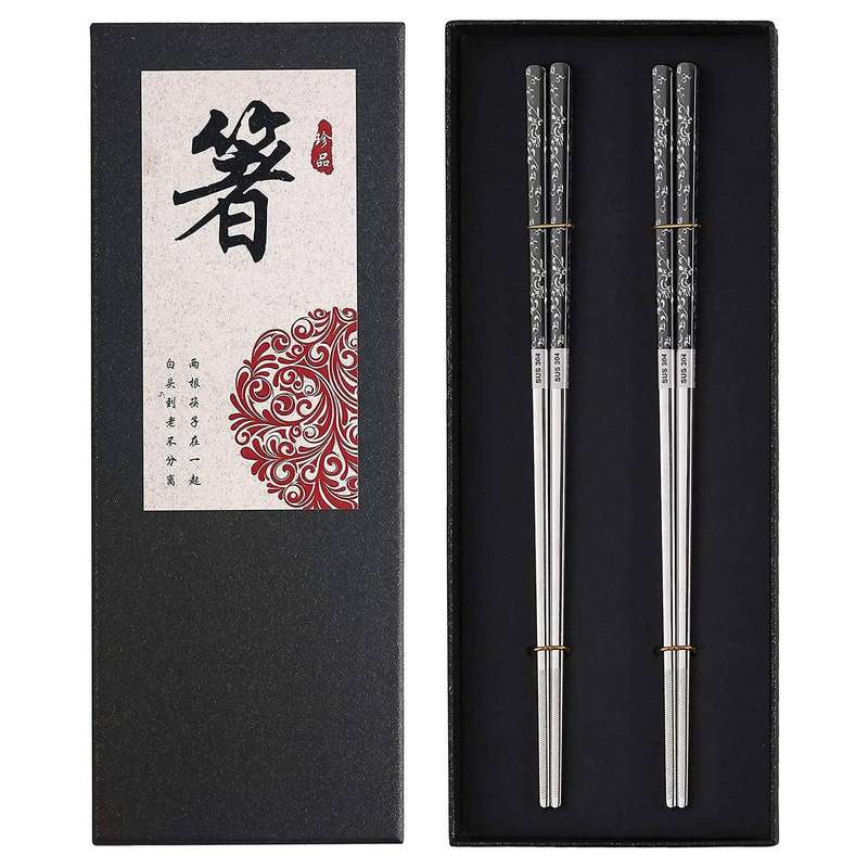 Stainless Steel Chopsticks Can Be Reused, Laser-engraved 2 Pairs