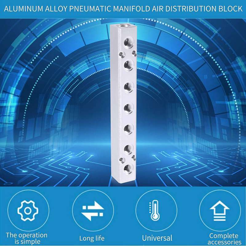 1 Pack 7 Ways Pneumatic Air Distribution Block, G1/8-inch Output Port