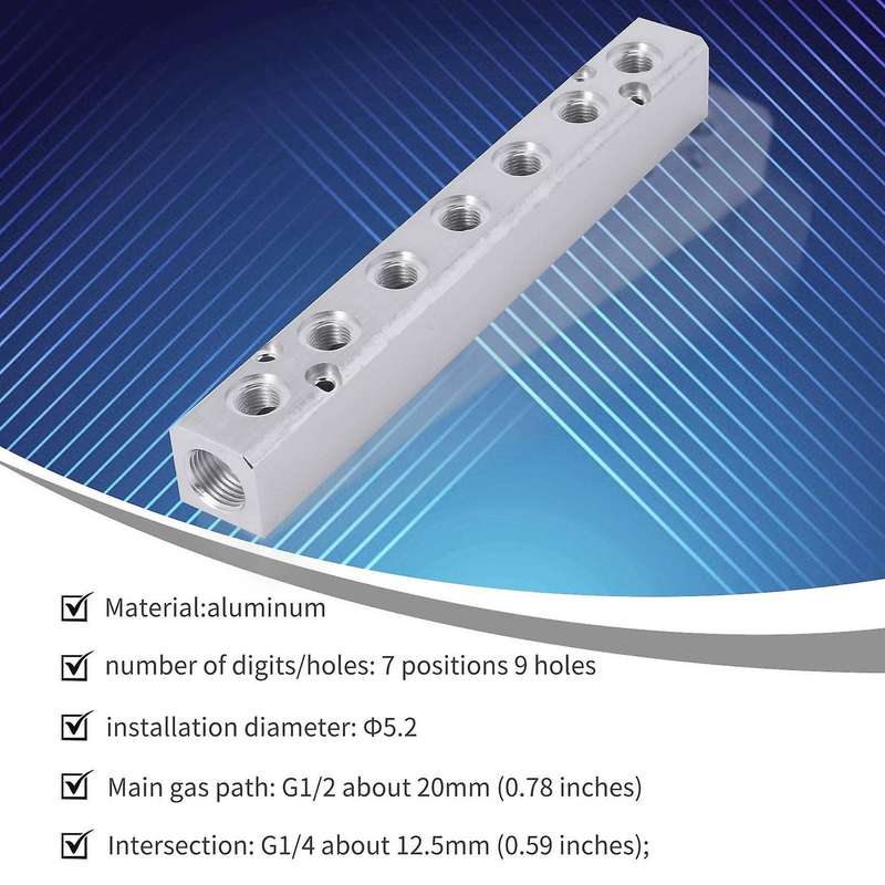 1 Pack 7 Ways Pneumatic Air Distribution Block, G1/8-inch Output Port