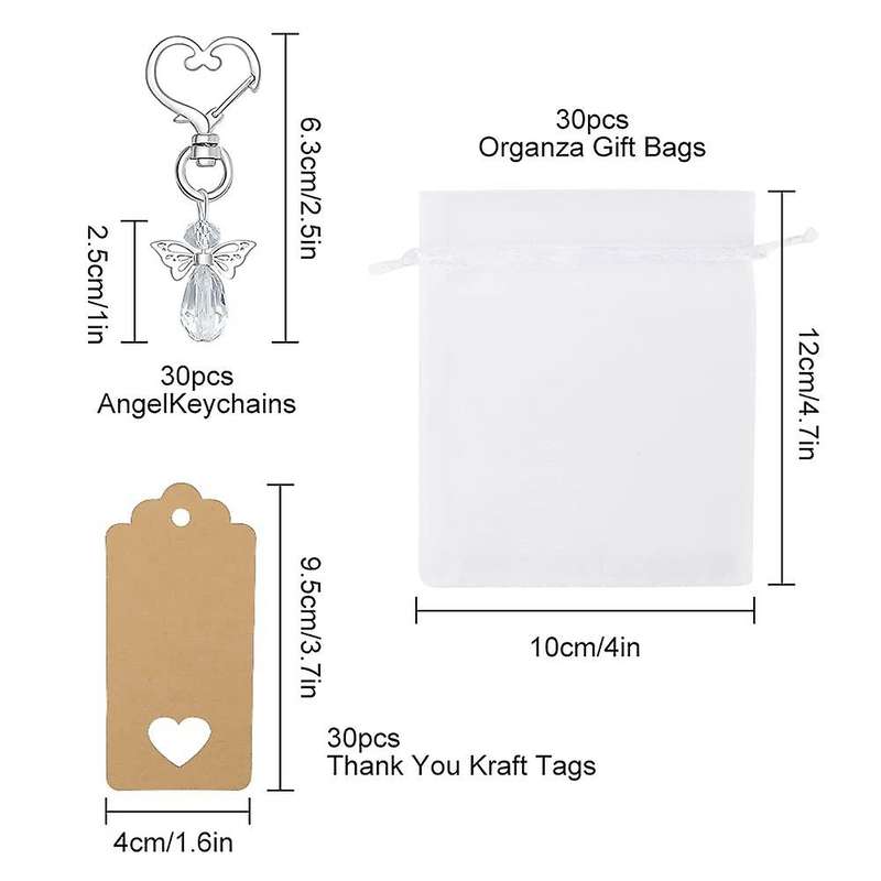 30pcs Angel Keychain Wedding Gifts Set with Tag Drawstring Bag