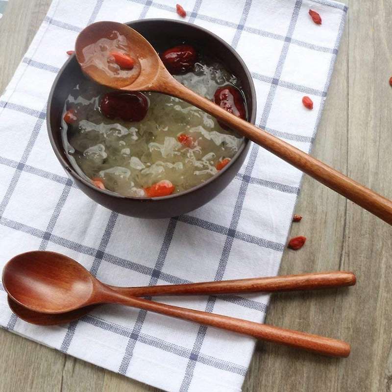 Wooden Soup Spoons for Eating with Utensils Set,long Handle Spoon