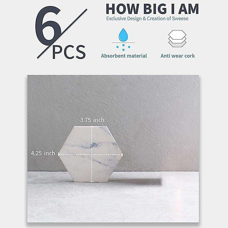 Marble Pattern Absorbent Ceramic Coaster with Cork , Six-piece Set