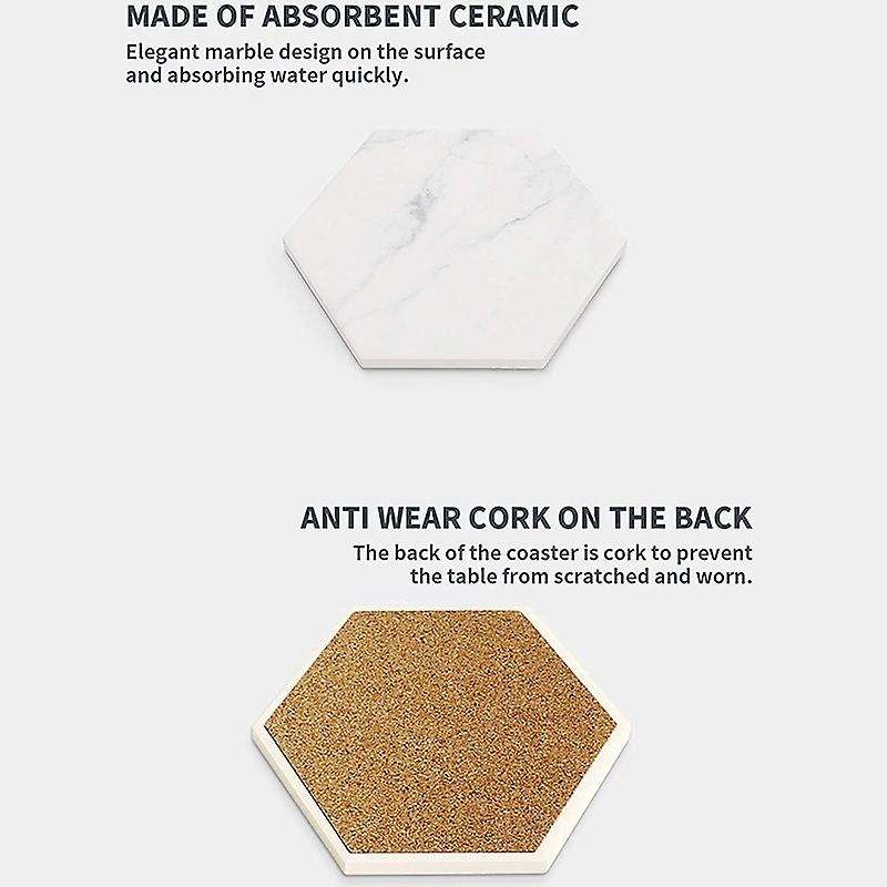 Marble Pattern Absorbent Ceramic Coaster with Cork , Six-piece Set