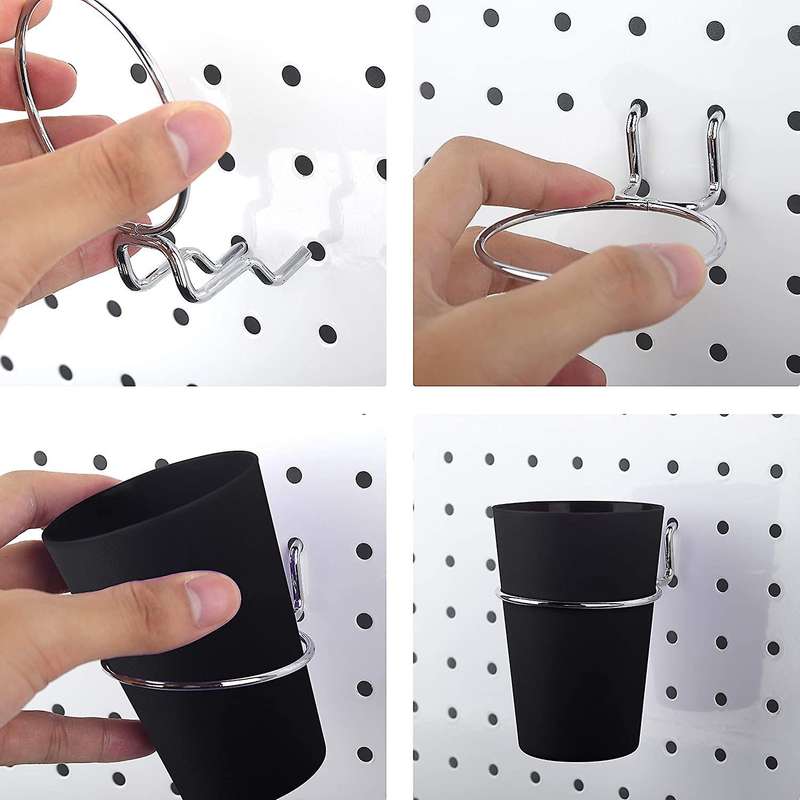 6 Sets Pegboard Hooks with Pegboard Cups Ring Style Pegboard Bins