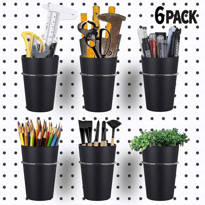 6 Sets Pegboard Hooks with Pegboard Cups Ring Style Pegboard Bins