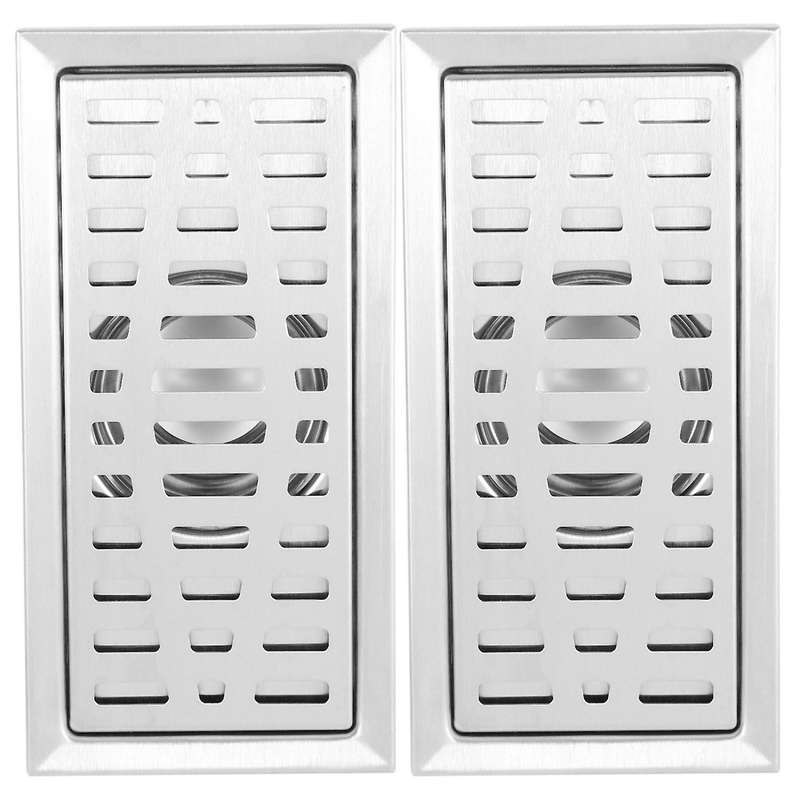 2x Stainless Steel Bathroom Square Floor Grate 20cm X10cm Floor Drain