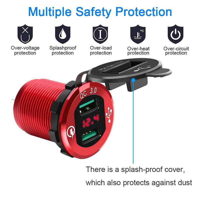 Quick Charge 3.0 Usb Charger Socket,12v/24v Dual Usb Car Power Outlet