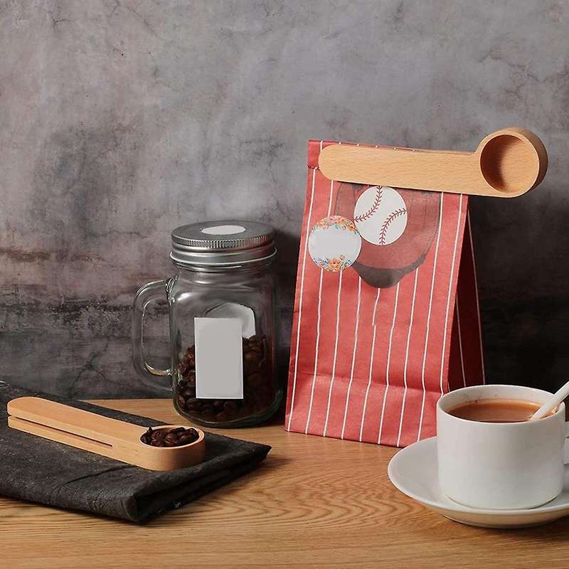 8pcs Wooden Coffee Scoop and Bag Clip 2-in-1 Bags for Beans, Tea,etc