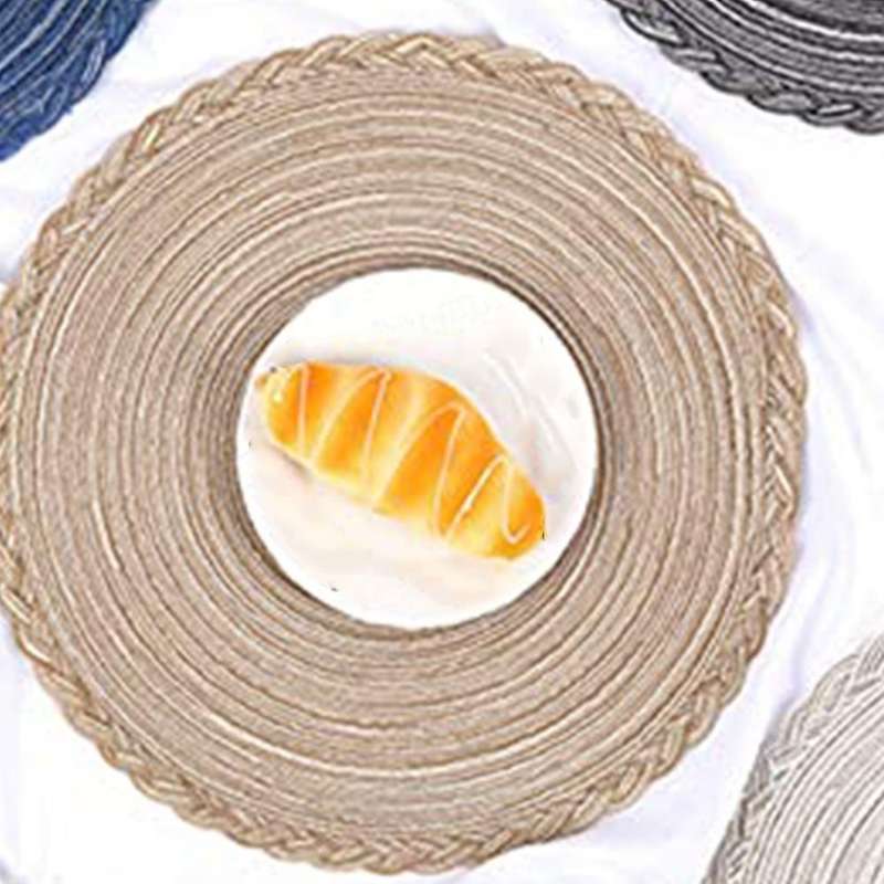 Round Woven Place Mats Set Of 6 Table Mat Woven Washable (blue)
