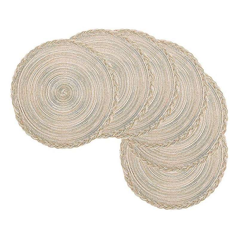 Round Woven Place Mats Set Of 6 Table Mat Woven Washable (coffee)