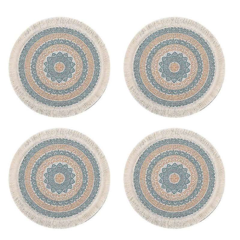4pcs Bohemian Woven Cotton Placemat Household Decorative Mat(orange)