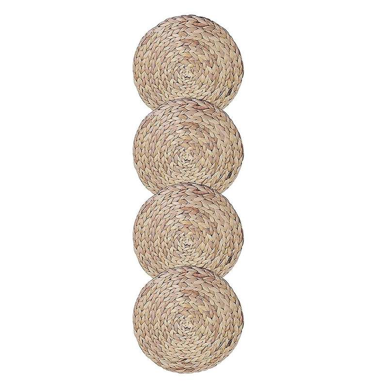 Round Woven Natural Water Hyacinth Straw Braided Placemats, Set Of 4
