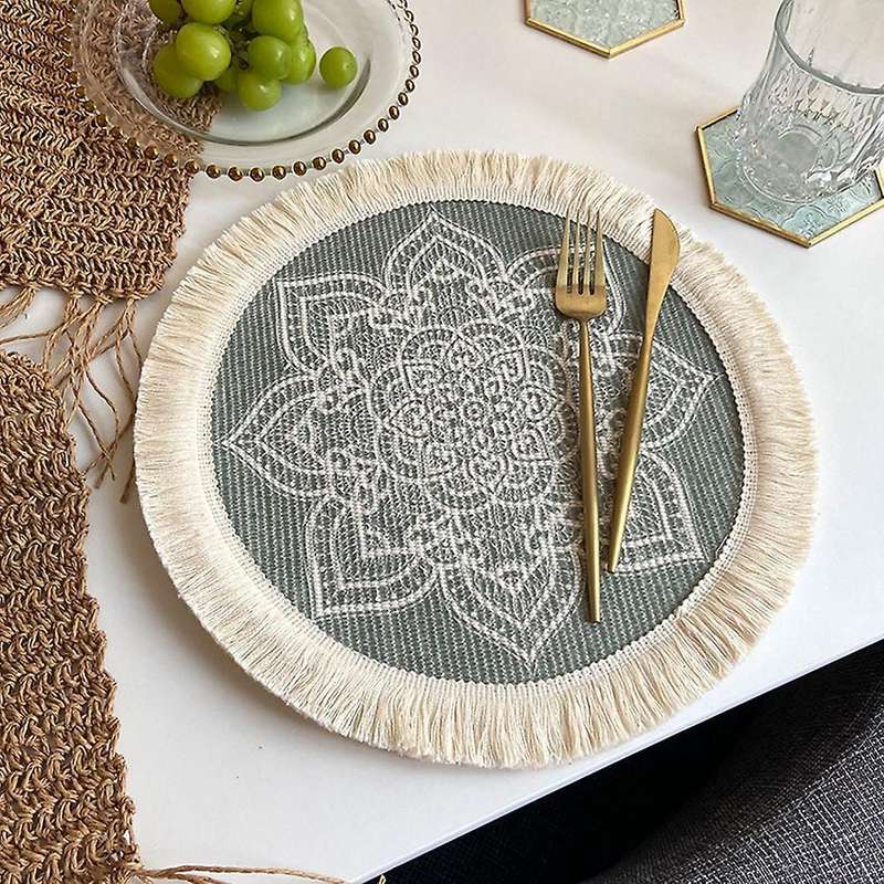 4pcs Bohemian Woven Cotton Placemat, Household Decorative Mat(green)