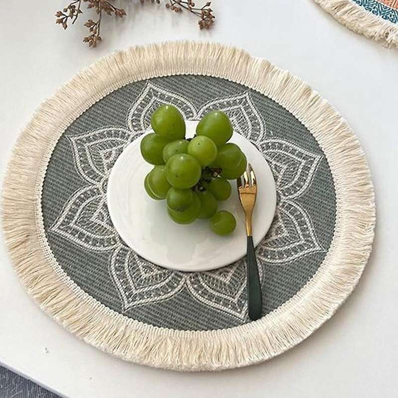 4pcs Bohemian Woven Cotton Placemat, Household Decorative Mat(green)