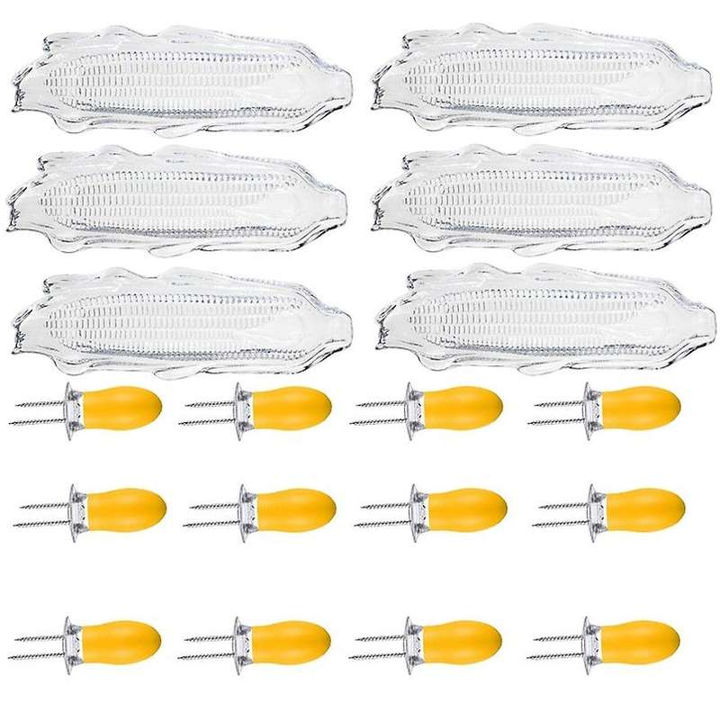 6 Pack Corn Trays + 12 Pcs Corn Holders Plastic Dinnerware for Corn