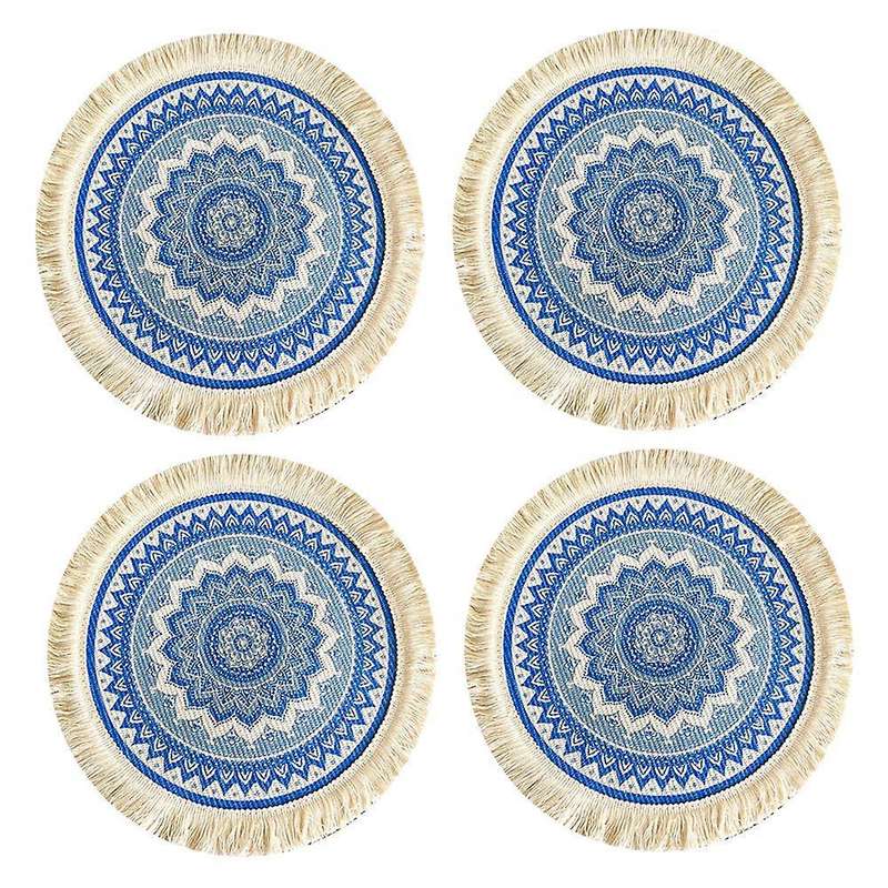 4pcs Bohemian Woven Cotton Placemat Household Decorative Mat(blue)