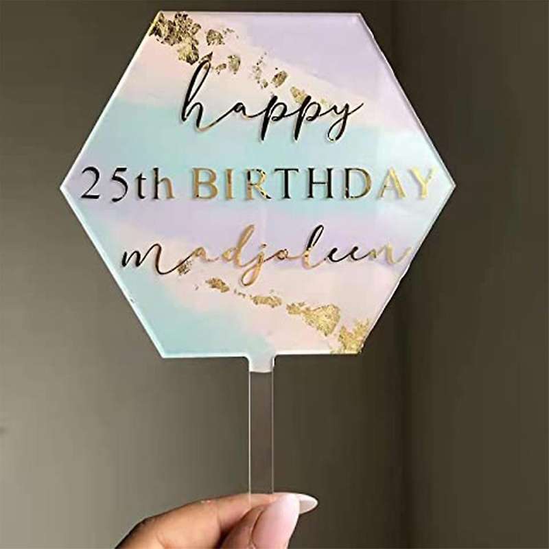 20pcs Diy Hexagon Acryliccake Topper Happy Birthday No Texts Blank